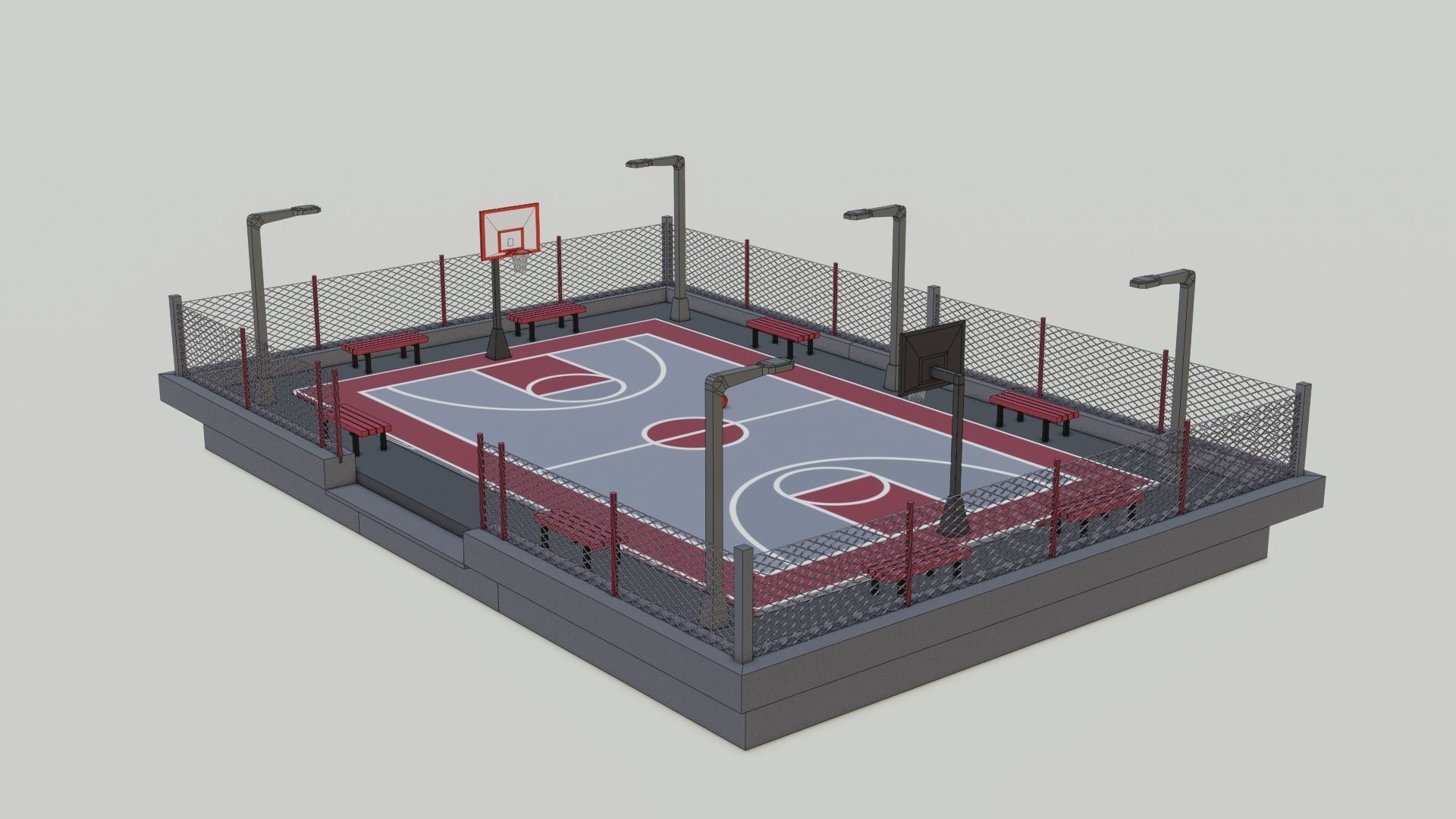 Basketball Court Low-poly 3D model_7