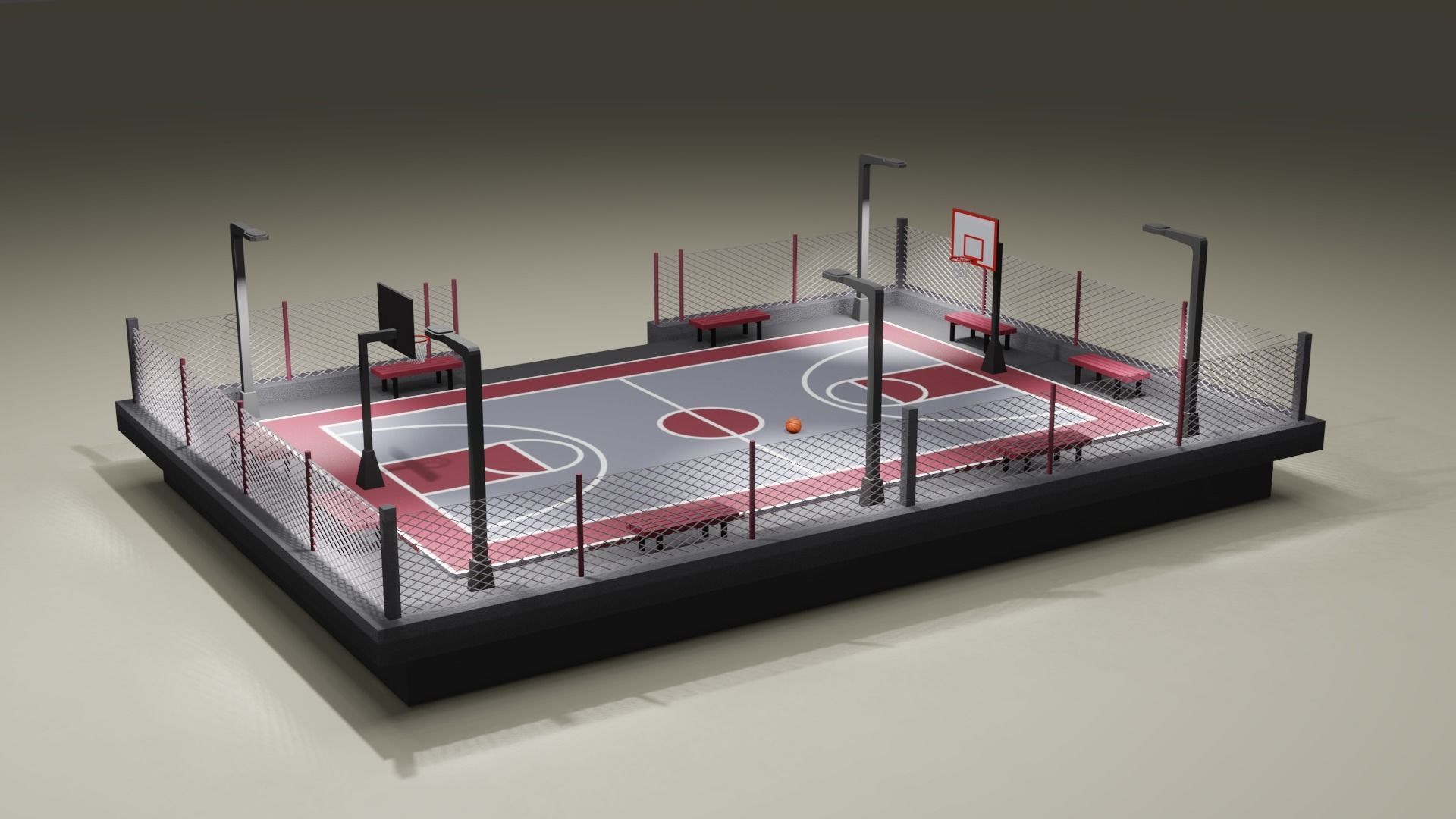 Basketball Court Low-poly 3D model_9