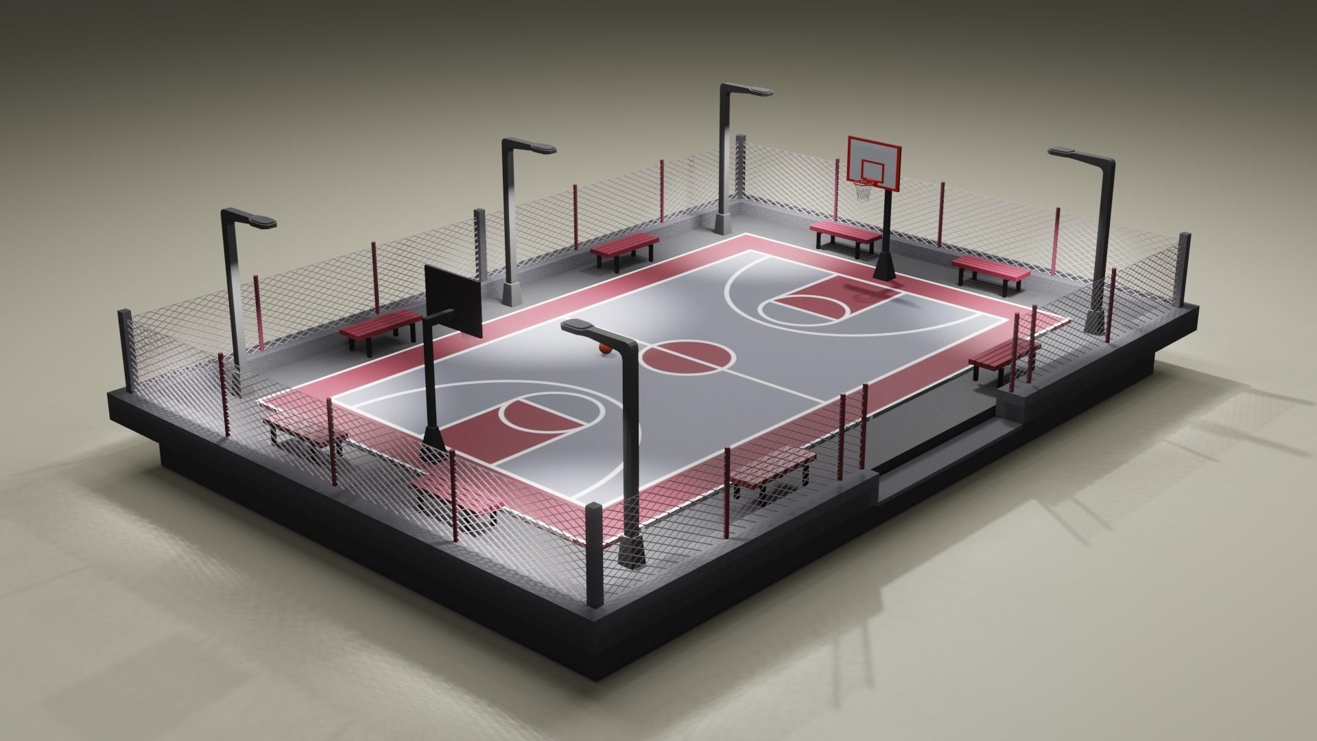Basketball Court Low-poly 3D model_4