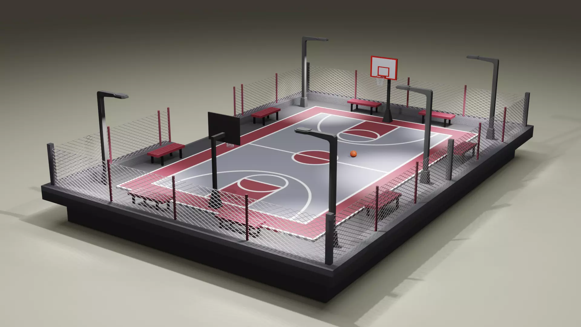 Basketball Court Low-poly 3D model_0