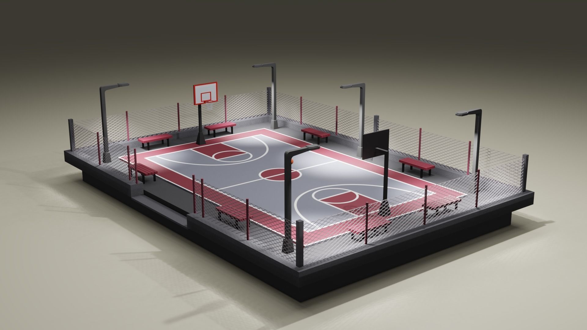 Basketball Court Low-poly 3D model_5
