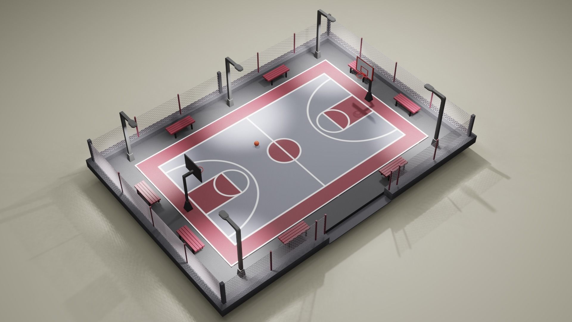 Basketball Court Low-poly 3D model_11