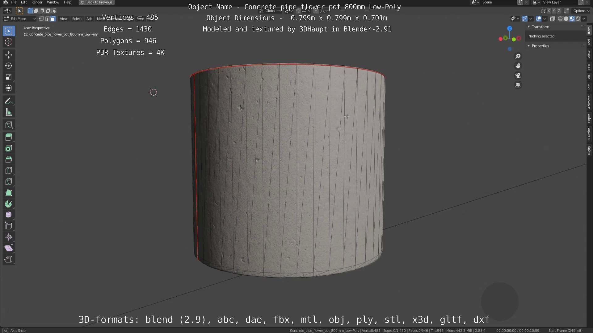 Low-Poly Concrete Pipe Flower Pot 3D Model Collection_57