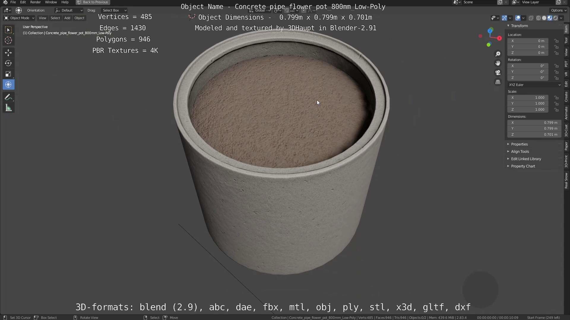 Low-Poly Concrete Pipe Flower Pot 3D Model Collection_77