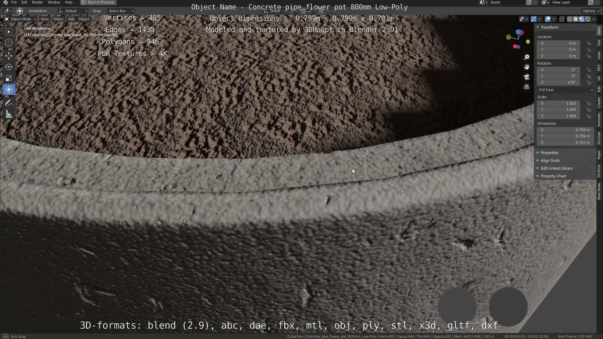 Low-Poly Concrete Pipe Flower Pot 3D Model Collection_87