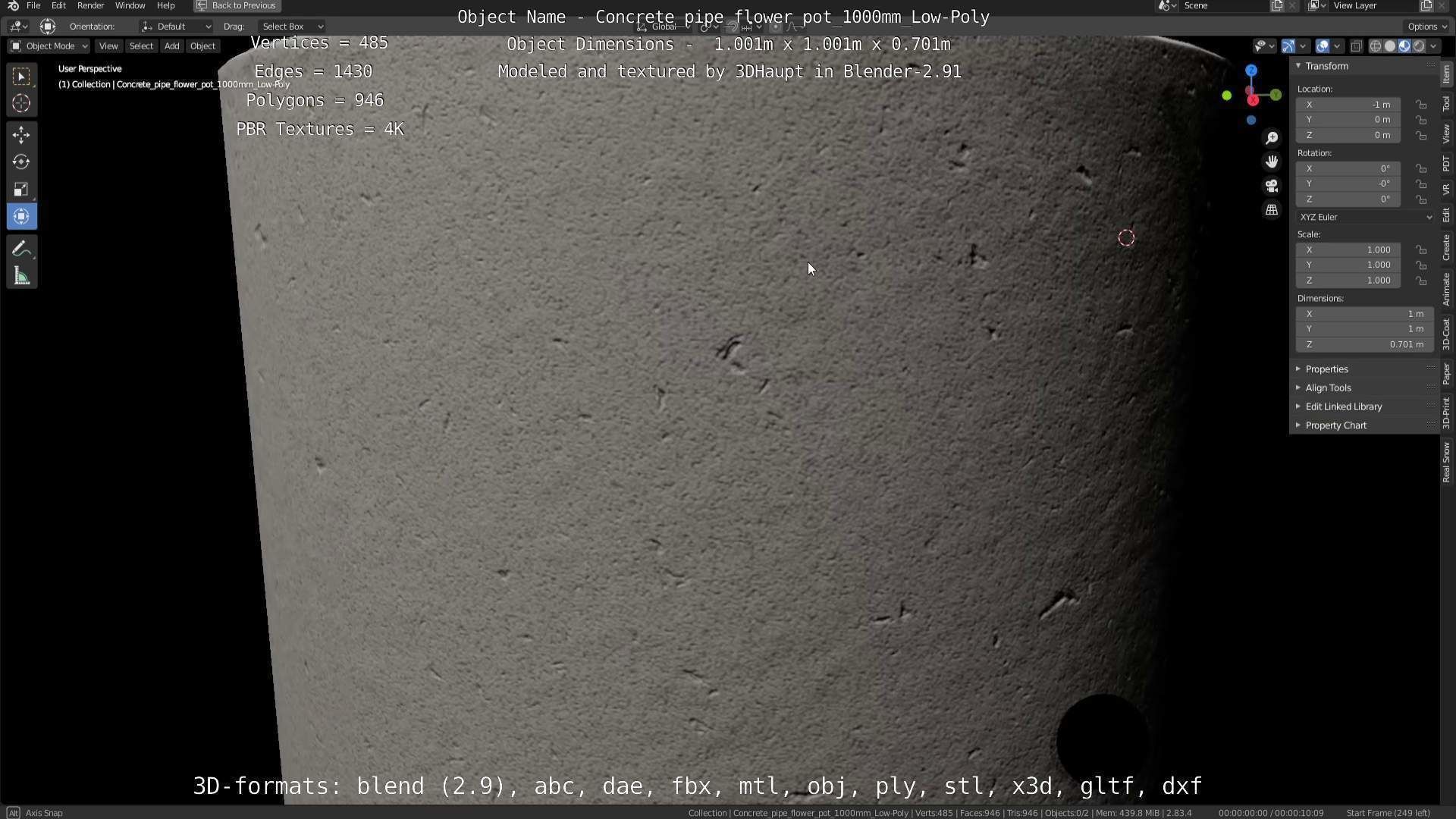 Low-Poly Concrete Pipe Flower Pot 3D Model Collection_49