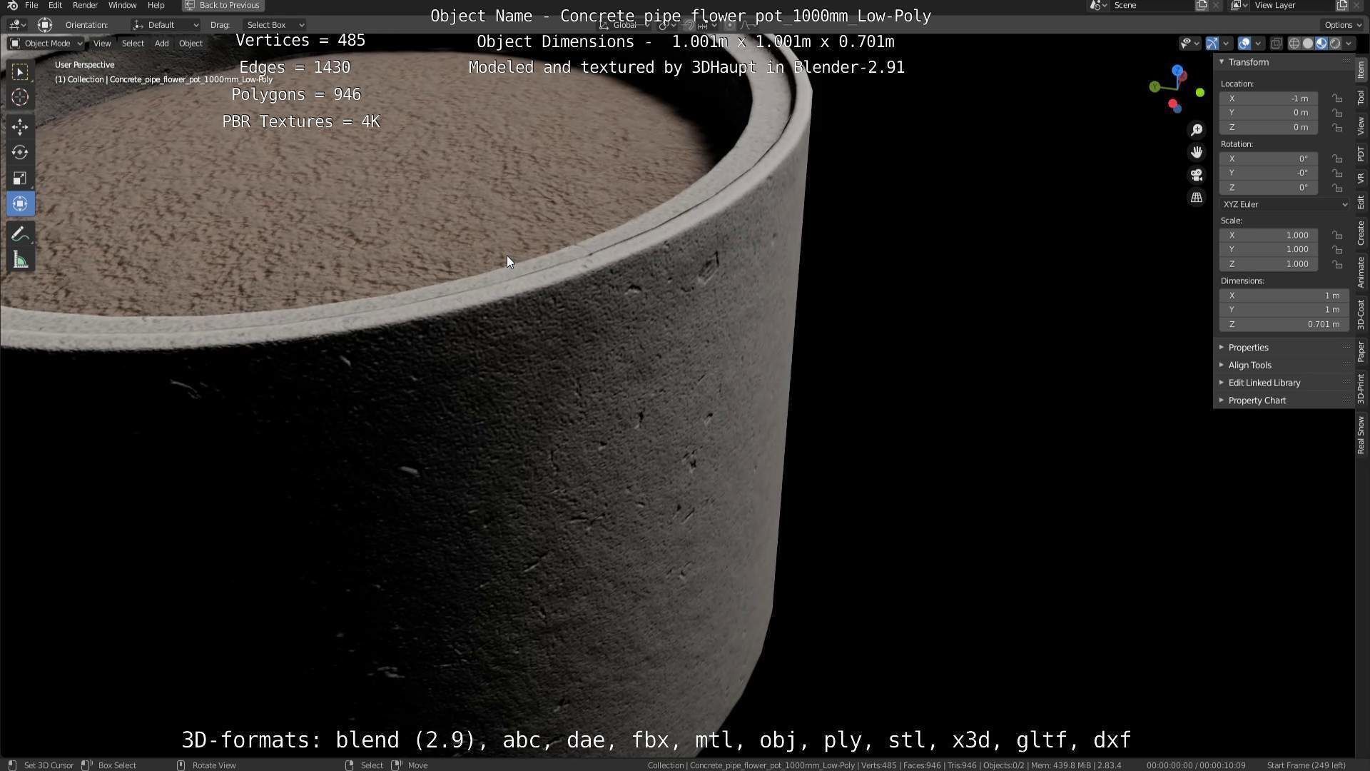 Low-Poly Concrete Pipe Flower Pot 3D Model Collection_40