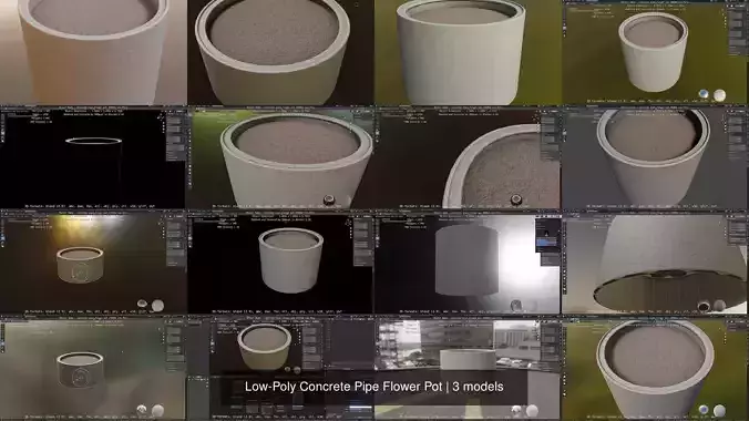 Low-Poly Concrete Pipe Flower Pot 3D Model Collection