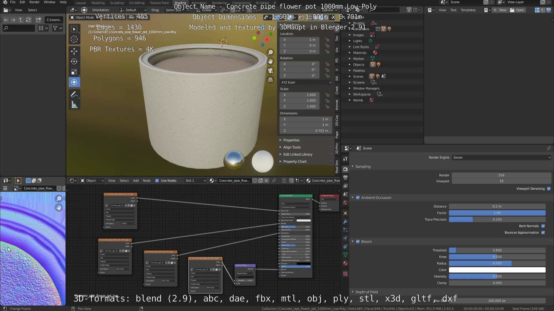 Low-Poly Concrete Pipe Flower Pot 3D Model Collection_55