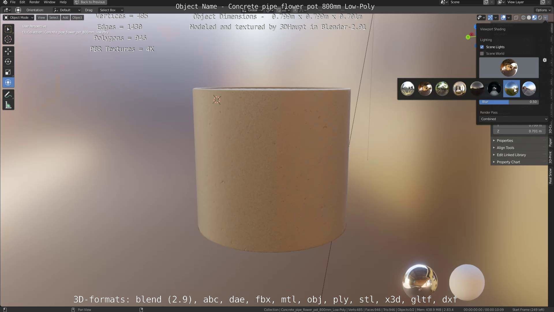 Low-Poly Concrete Pipe Flower Pot 3D Model Collection_61