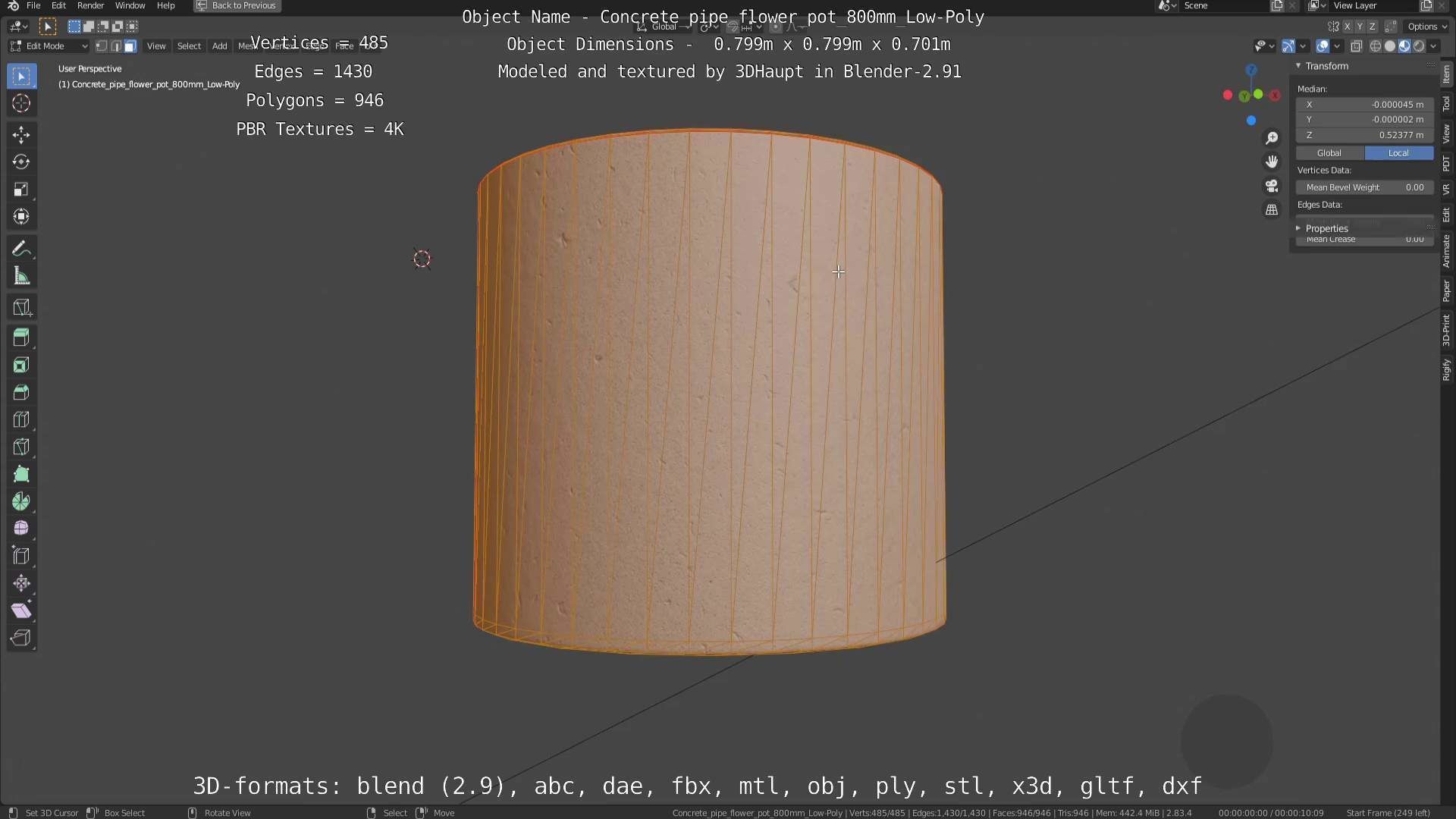 Low-Poly Concrete Pipe Flower Pot 3D Model Collection_56