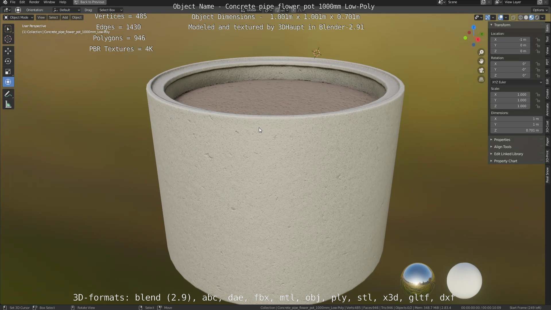 Low-Poly Concrete Pipe Flower Pot 3D Model Collection_47