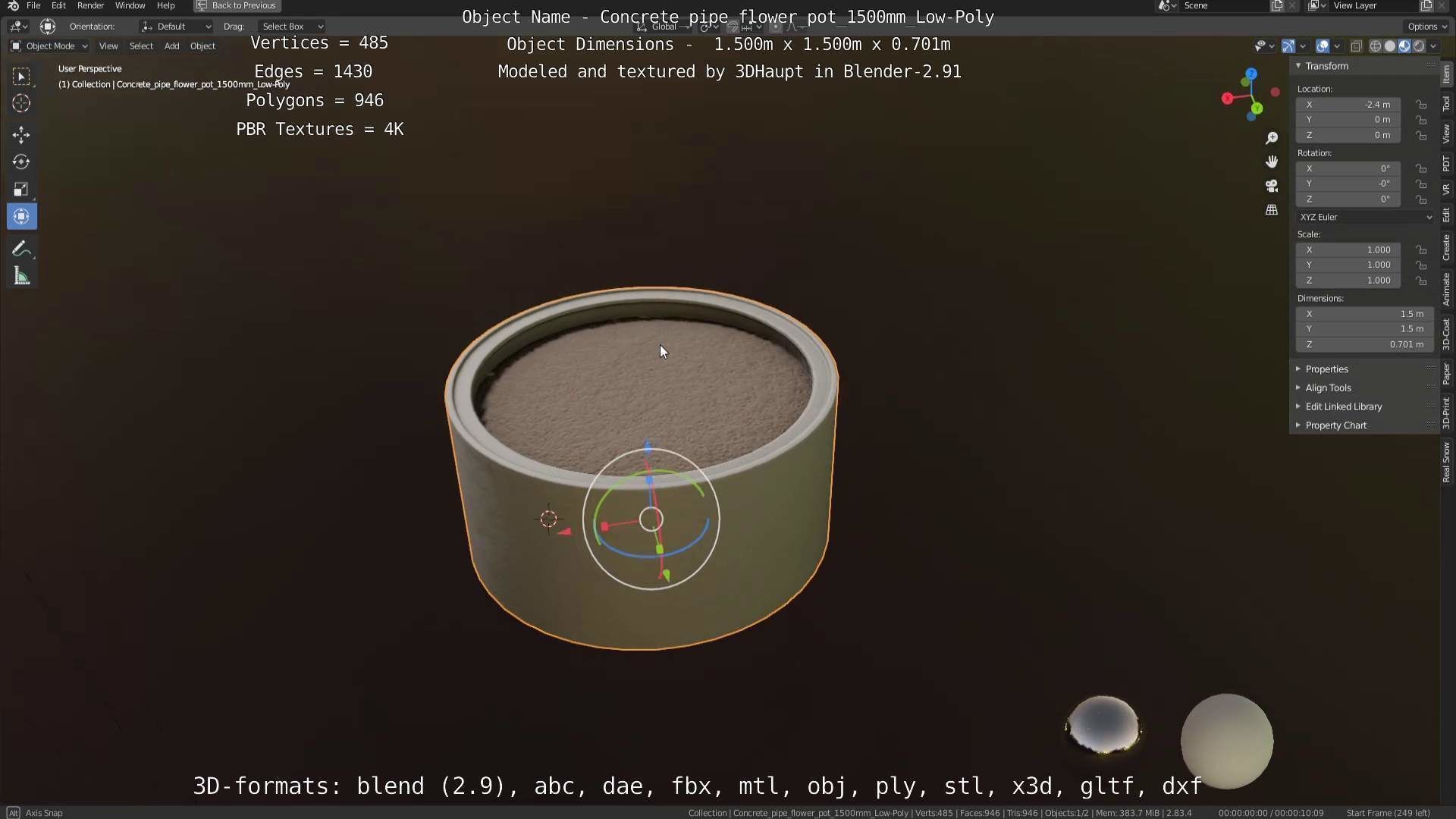 Low-Poly Concrete Pipe Flower Pot 3D Model Collection_7