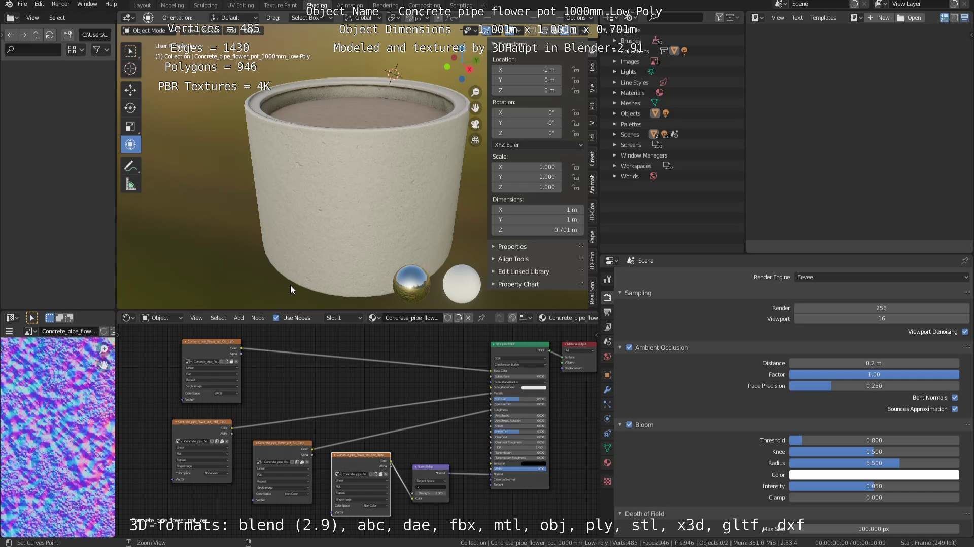 Low-Poly Concrete Pipe Flower Pot 3D Model Collection_54