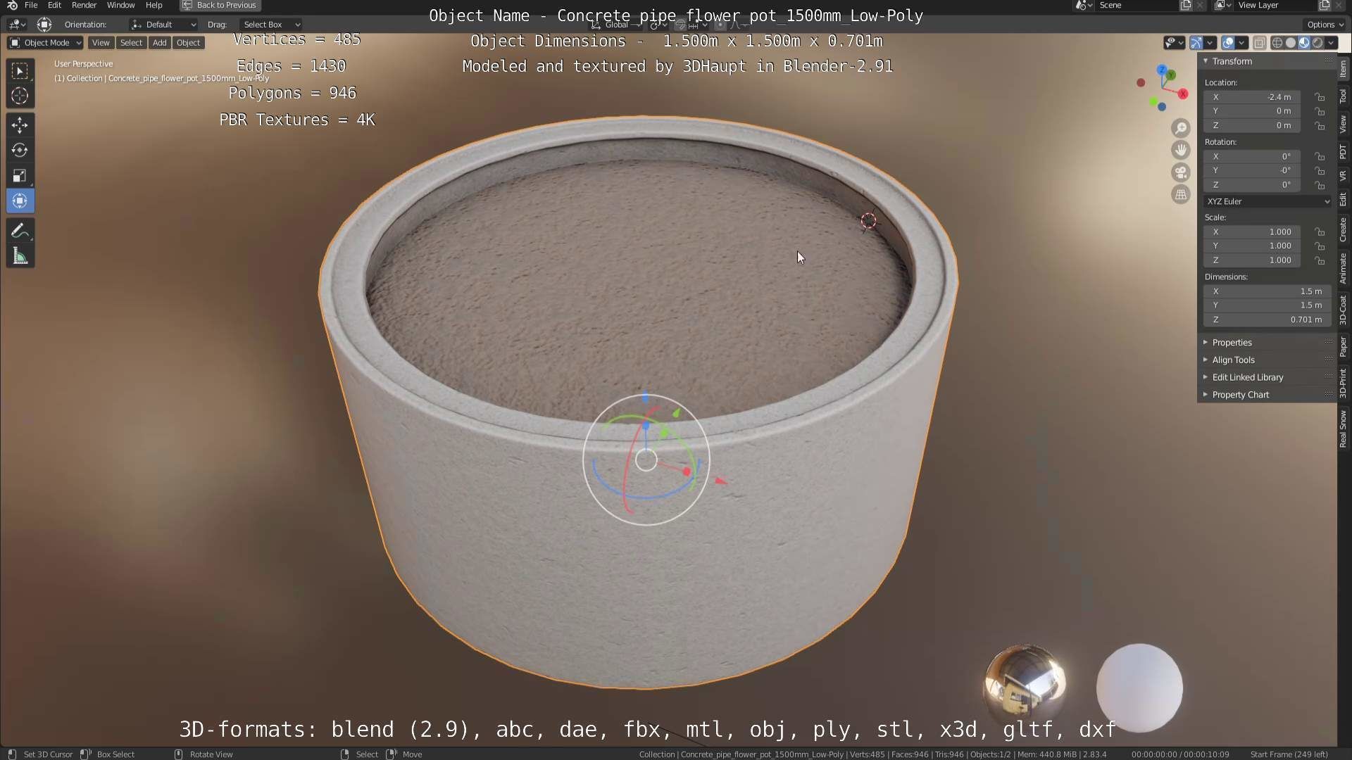 Low-Poly Concrete Pipe Flower Pot 3D Model Collection_15