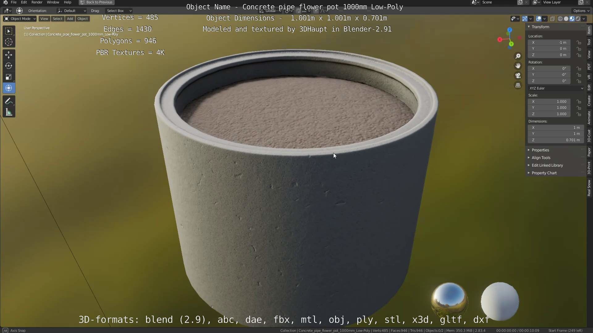Low-Poly Concrete Pipe Flower Pot 3D Model Collection_51