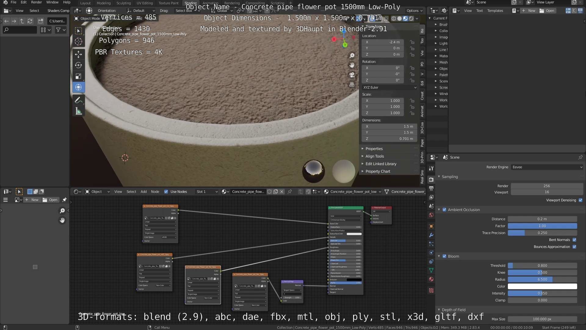 Low-Poly Concrete Pipe Flower Pot 3D Model Collection_23