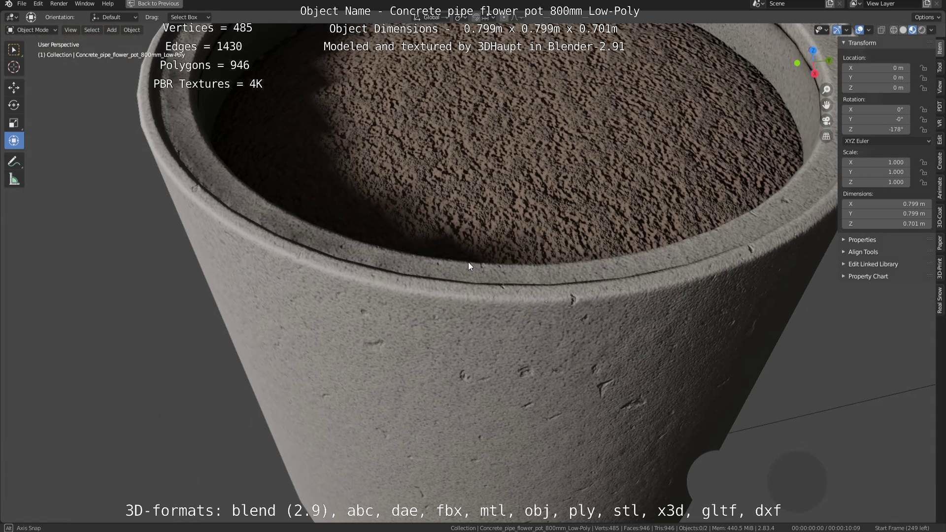 Low-Poly Concrete Pipe Flower Pot 3D Model Collection_84