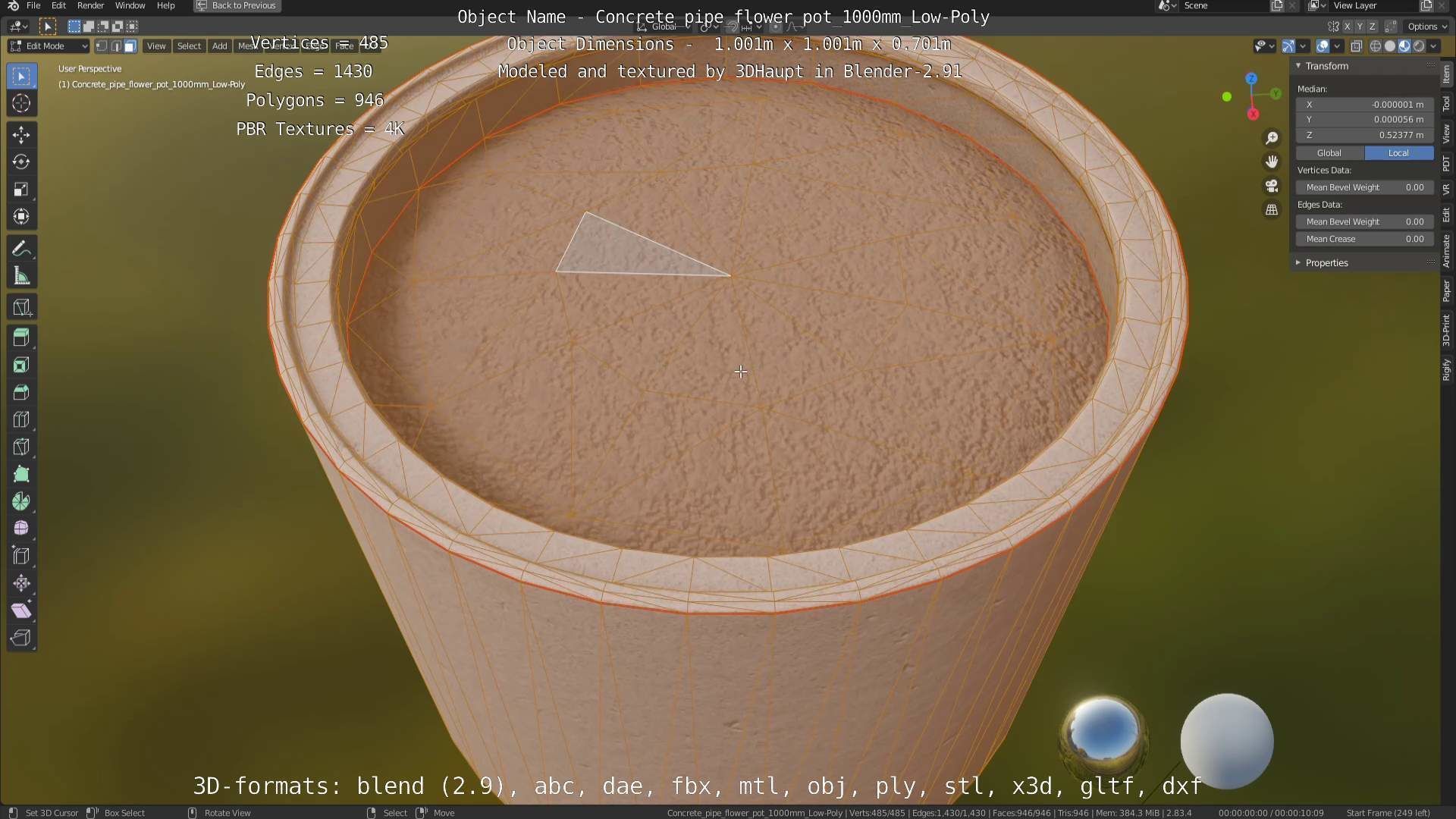 Low-Poly Concrete Pipe Flower Pot 3D Model Collection_43