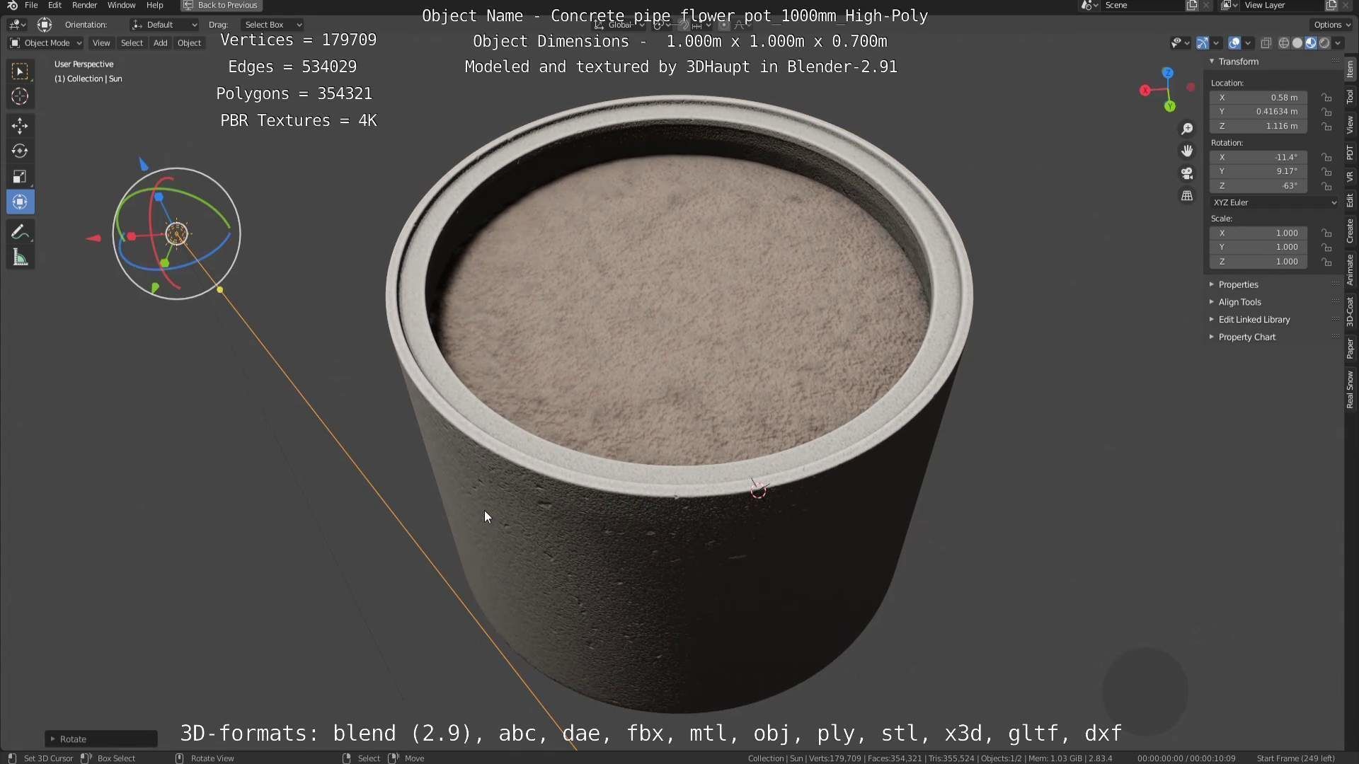 High-Poly Concrete Pipe Flower Pot 3D Model Collection_49