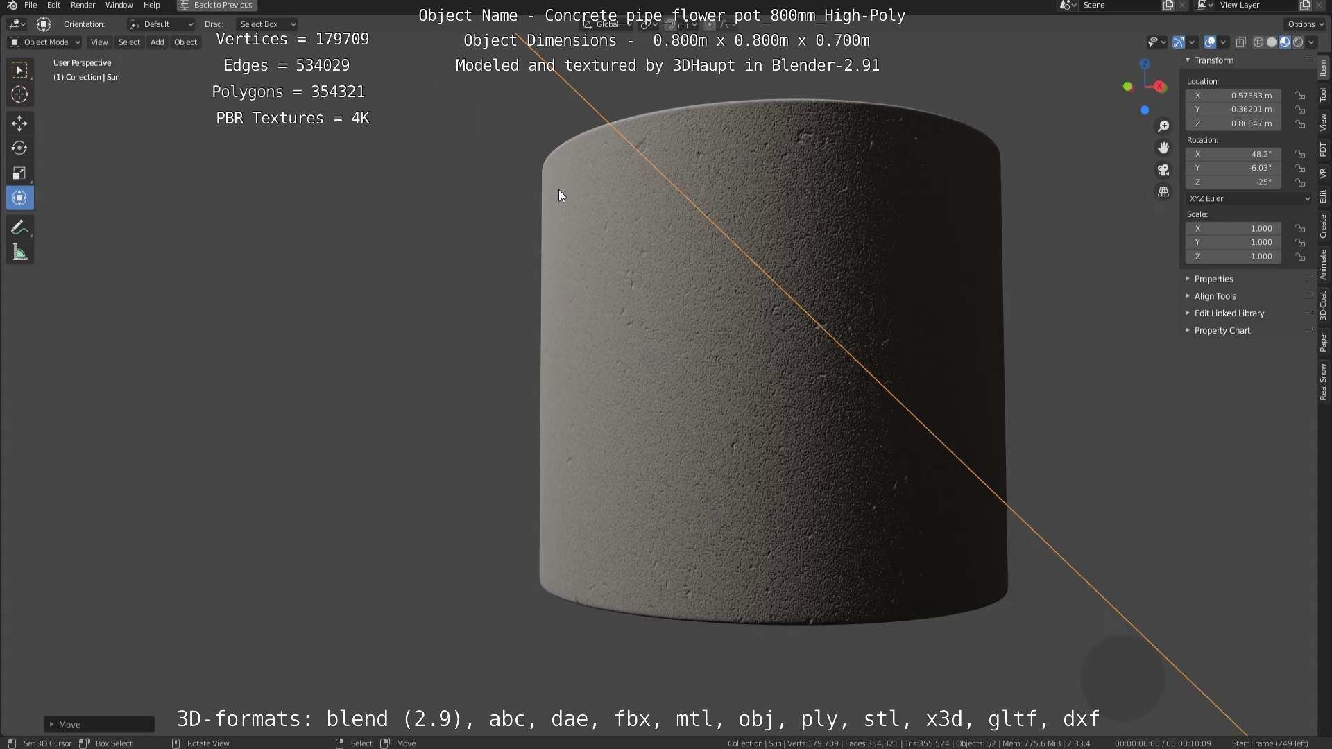 High-Poly Concrete Pipe Flower Pot 3D Model Collection_25