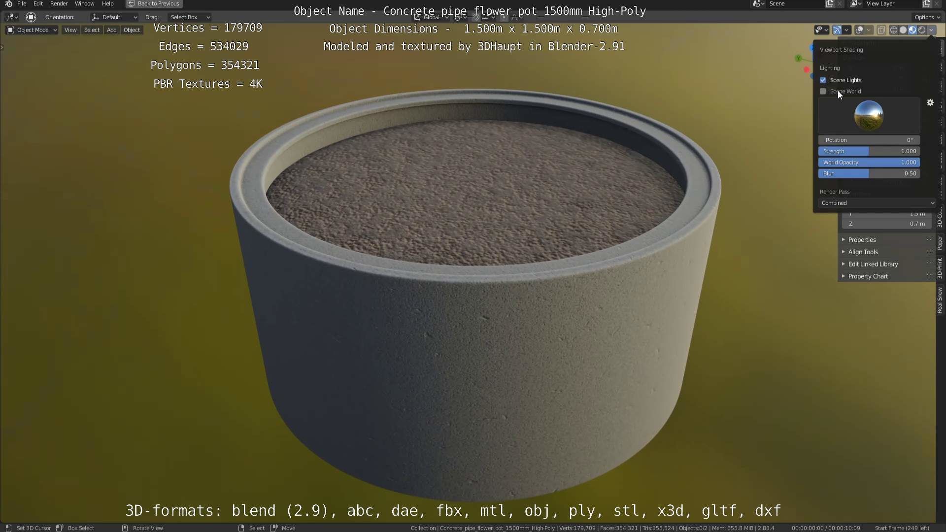 High-Poly Concrete Pipe Flower Pot 3D Model Collection_75