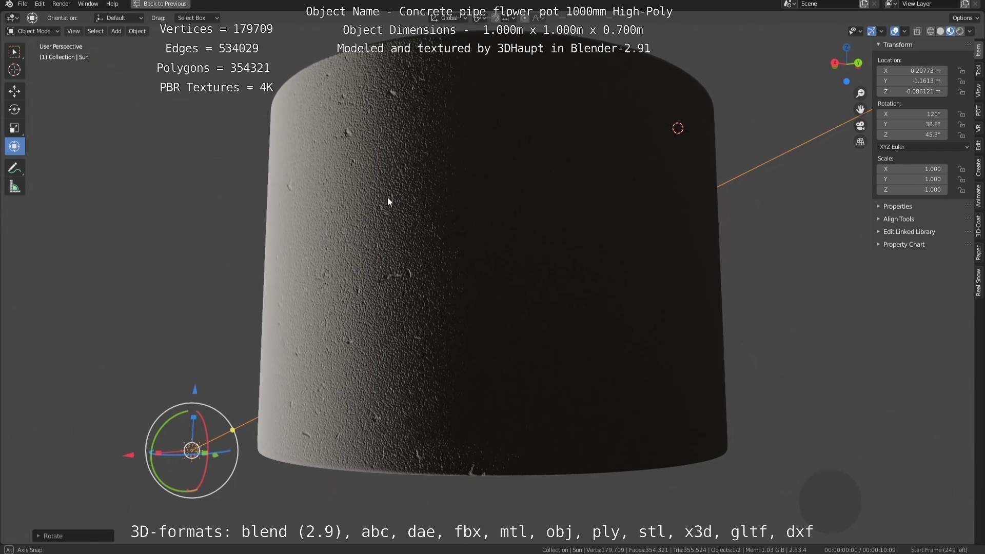 High-Poly Concrete Pipe Flower Pot 3D Model Collection_41