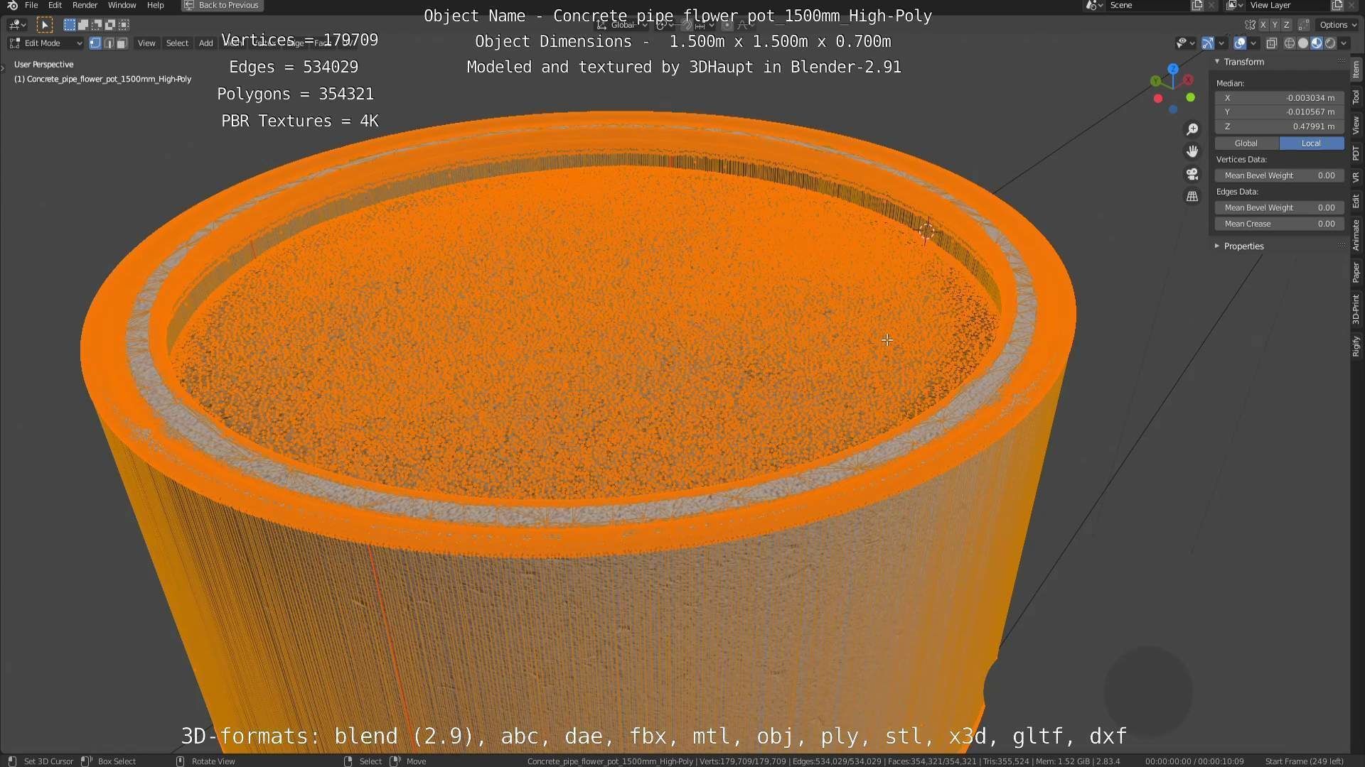 High-Poly Concrete Pipe Flower Pot 3D Model Collection_92