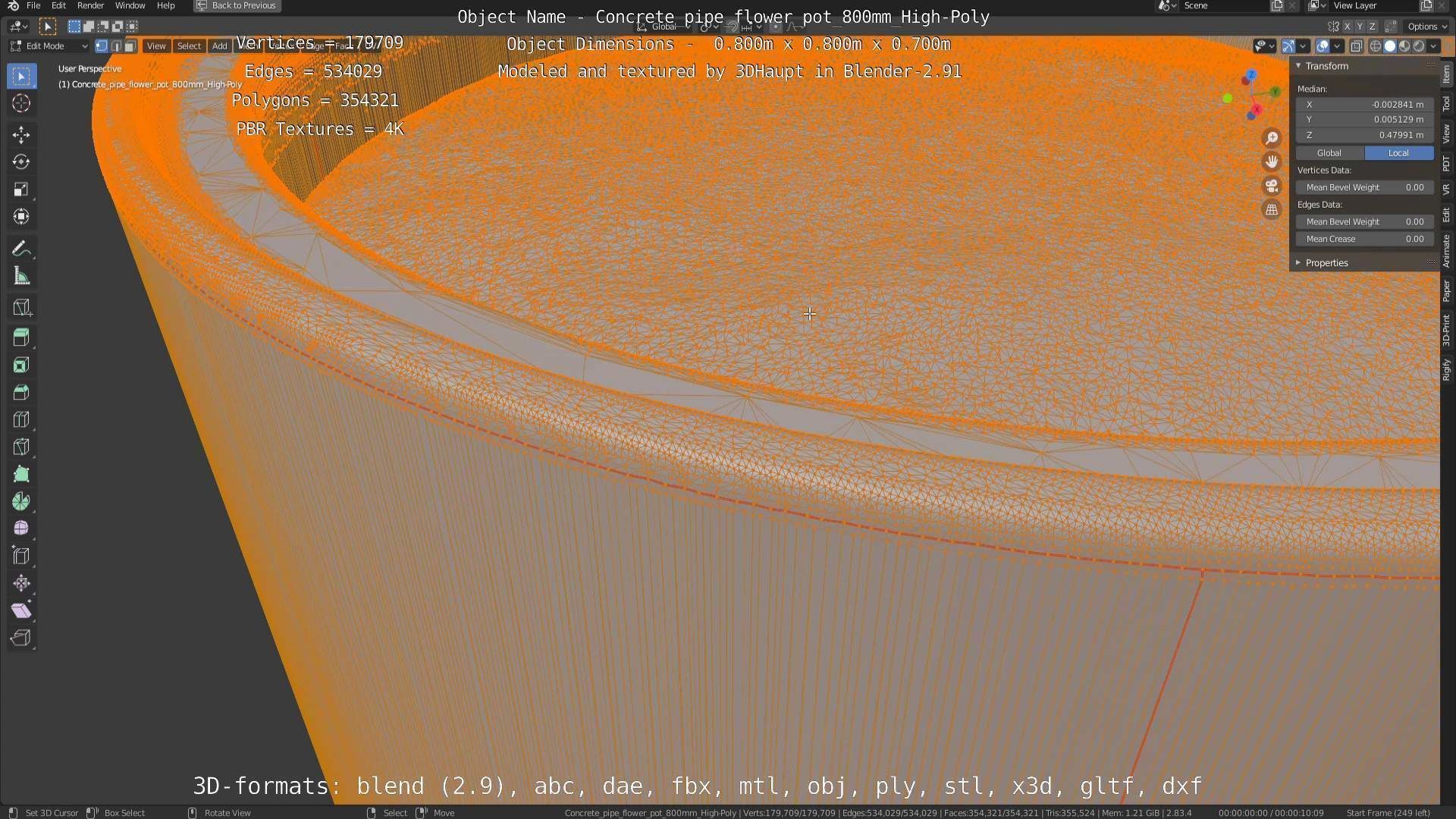 High-Poly Concrete Pipe Flower Pot 3D Model Collection_29