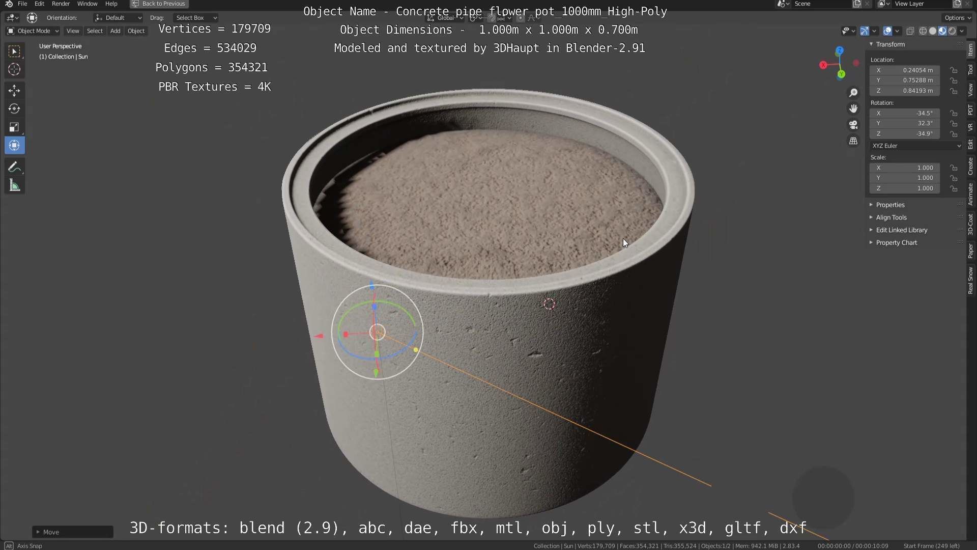 High-Poly Concrete Pipe Flower Pot 3D Model Collection_42
