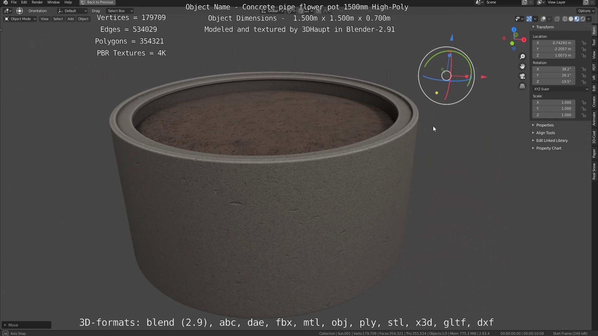 High-Poly Concrete Pipe Flower Pot 3D Model Collection_57