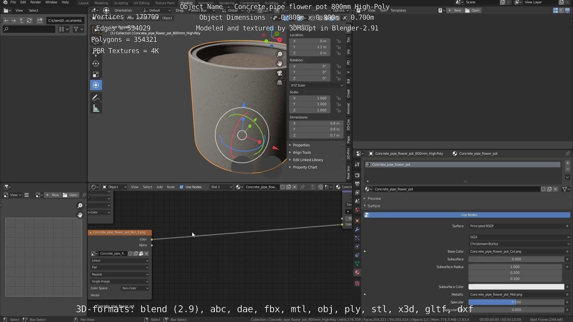 High-Poly Concrete Pipe Flower Pot 3D Model Collection_8