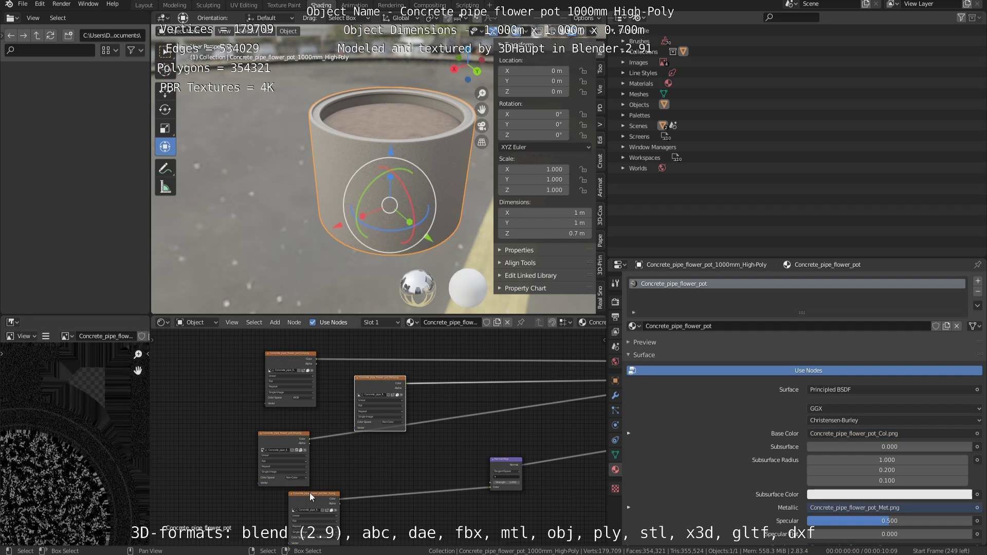 High-Poly Concrete Pipe Flower Pot 3D Model Collection_67