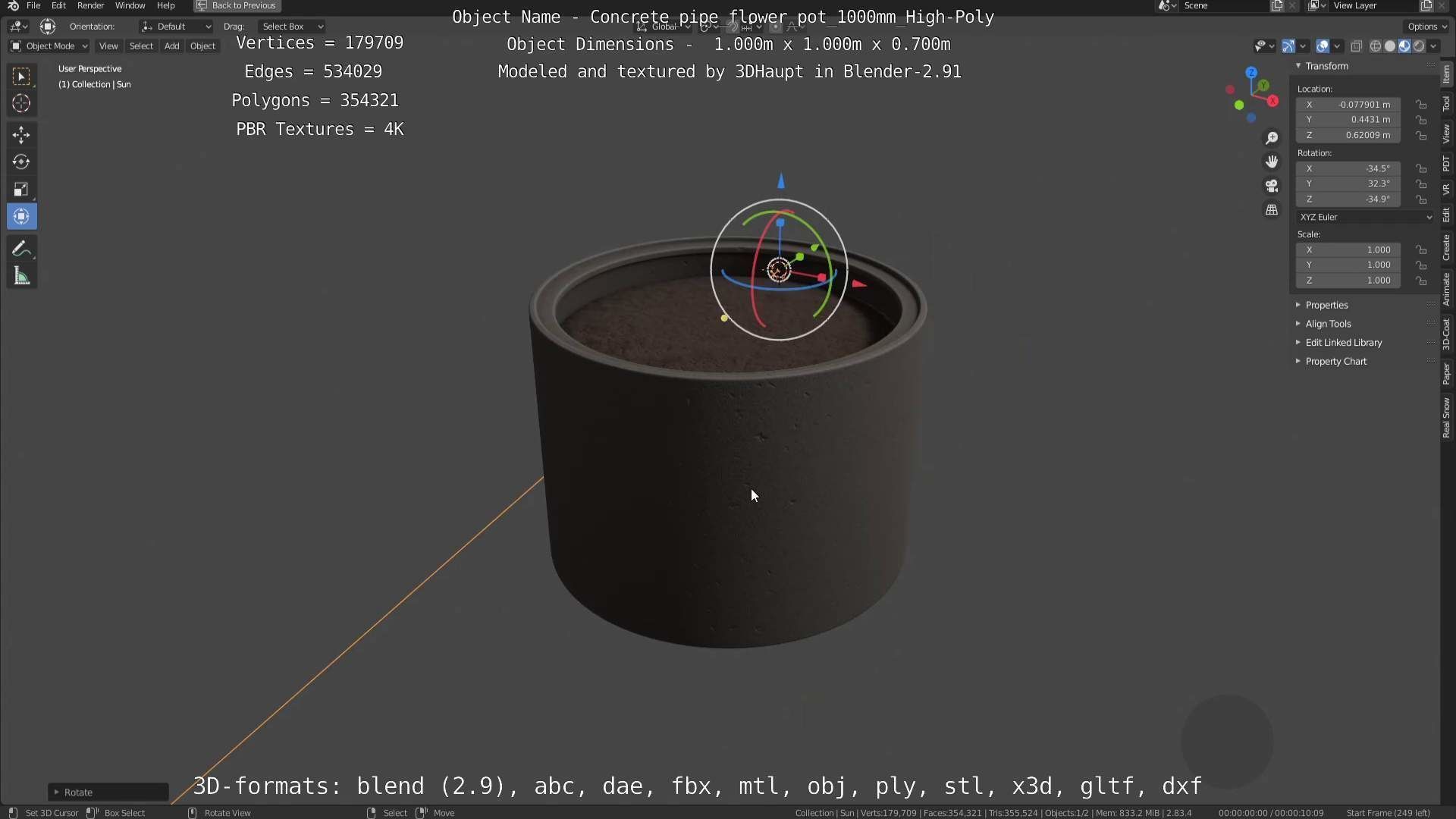 High-Poly Concrete Pipe Flower Pot 3D Model Collection_32