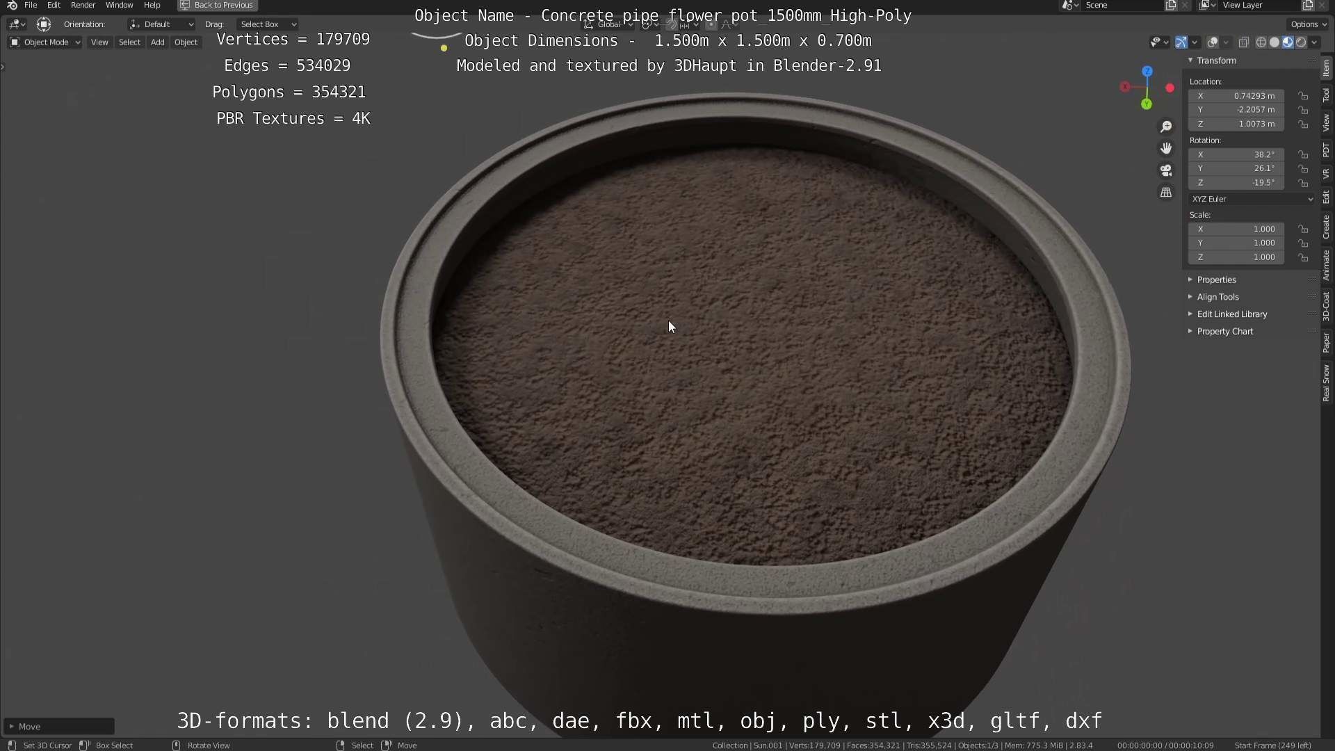 High-Poly Concrete Pipe Flower Pot 3D Model Collection_99