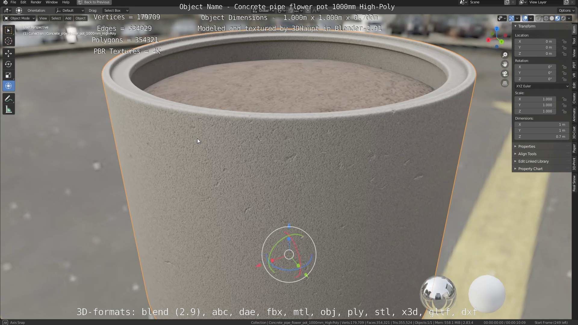 High-Poly Concrete Pipe Flower Pot 3D Model Collection_48