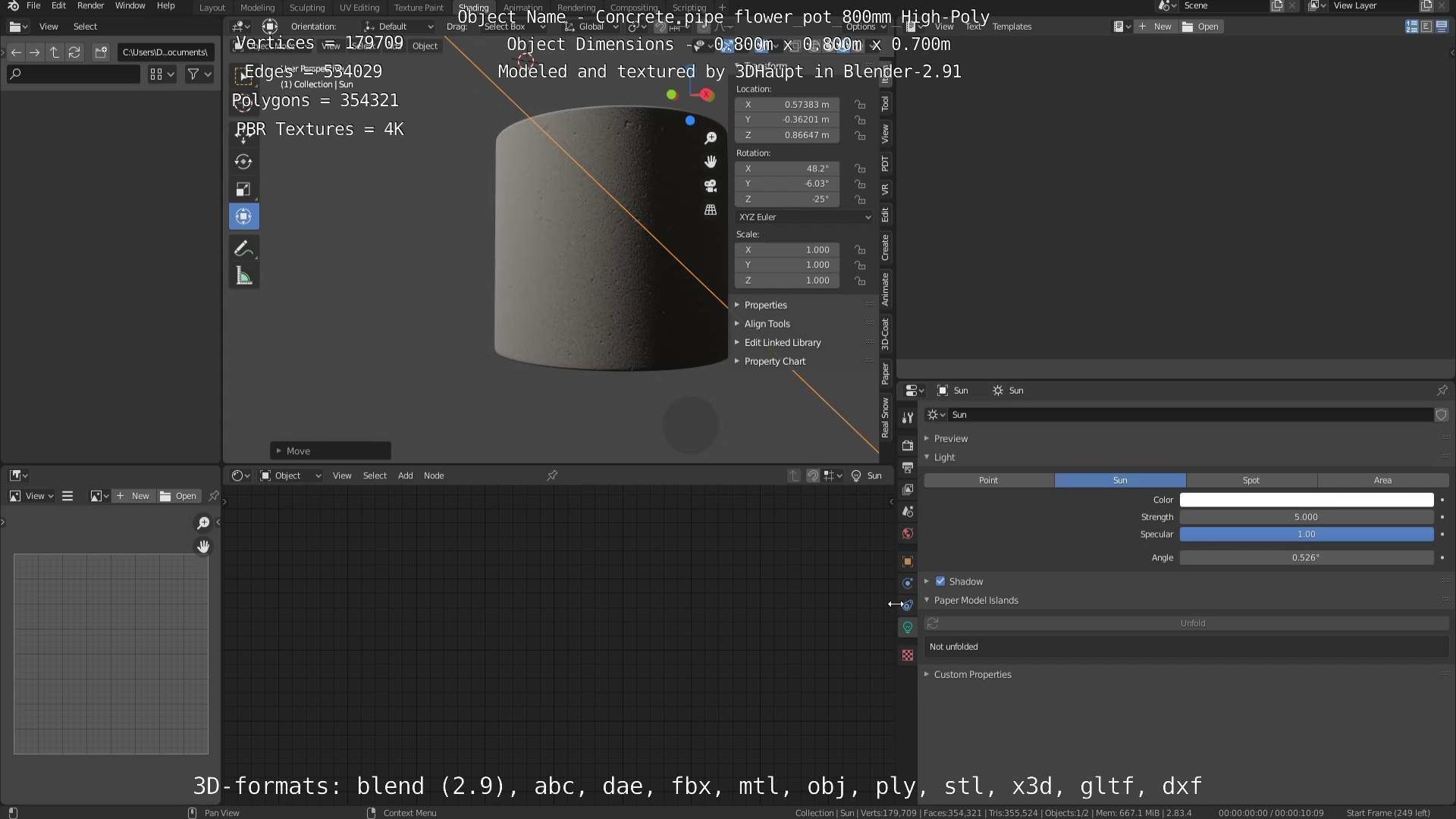 High-Poly Concrete Pipe Flower Pot 3D Model Collection_10