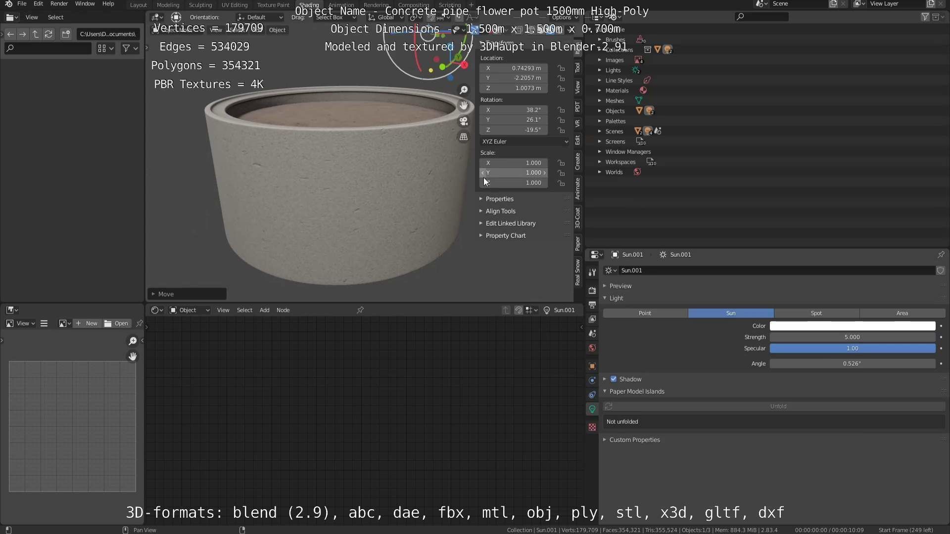 High-Poly Concrete Pipe Flower Pot 3D Model Collection_81