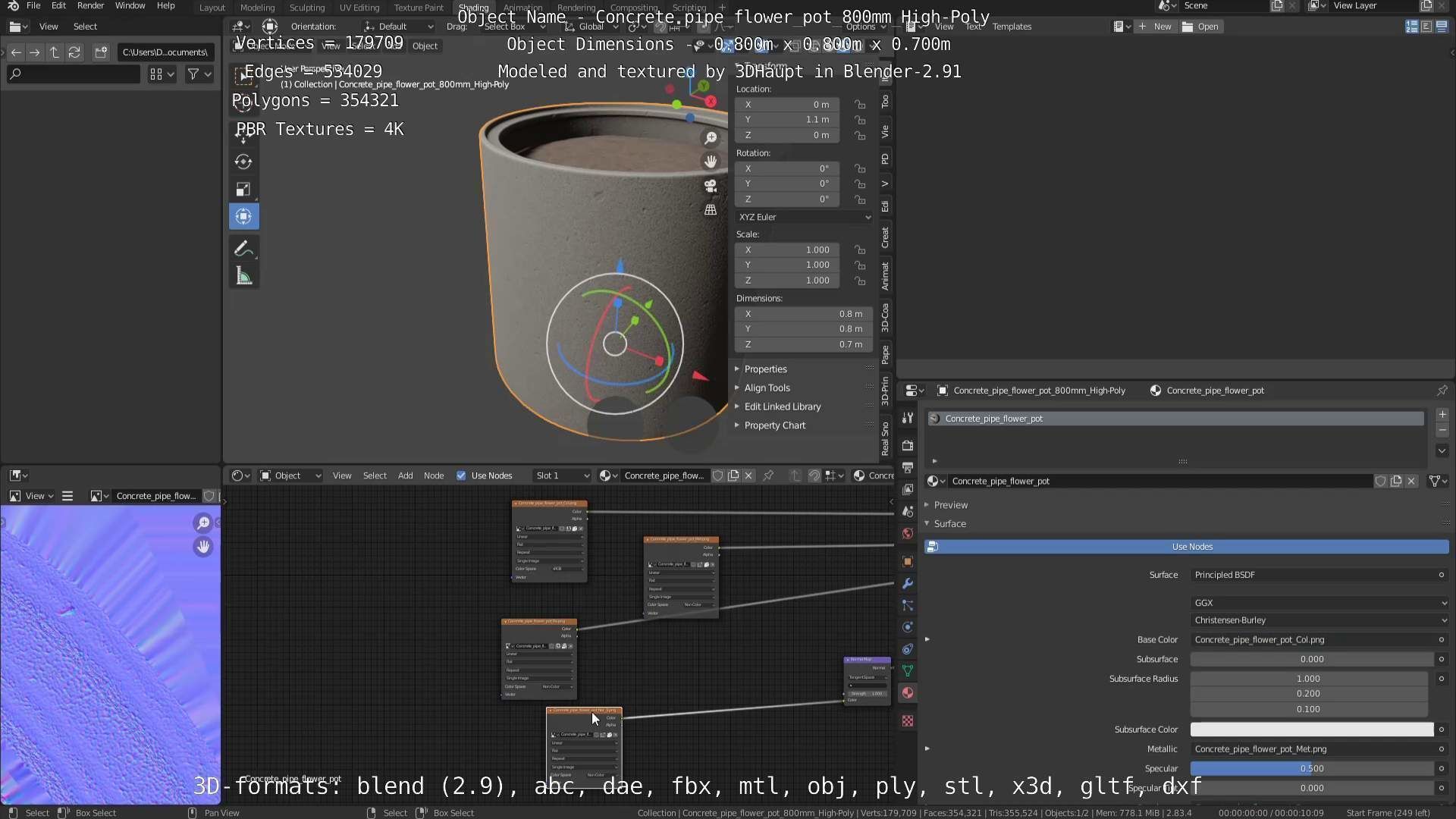 High-Poly Concrete Pipe Flower Pot 3D Model Collection_12