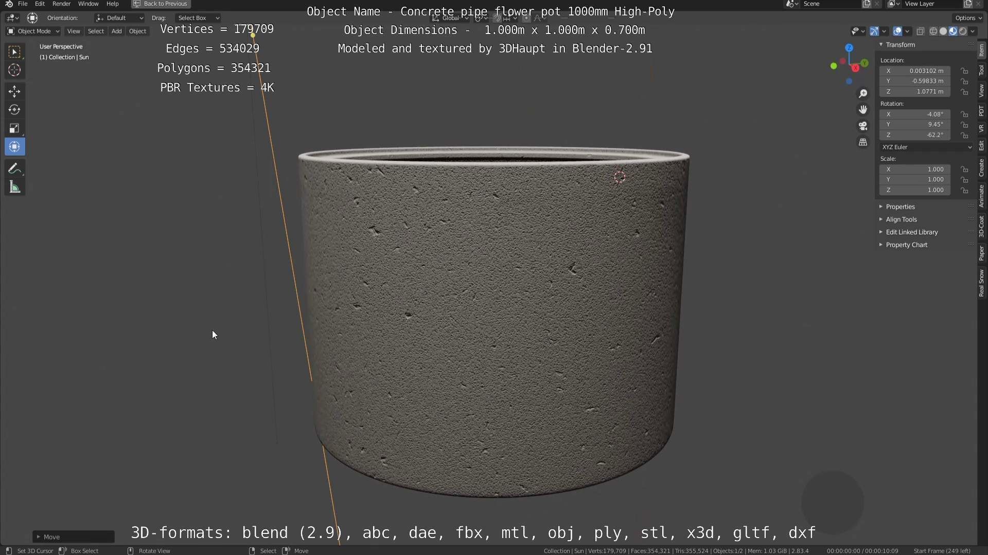 High-Poly Concrete Pipe Flower Pot 3D Model Collection_47