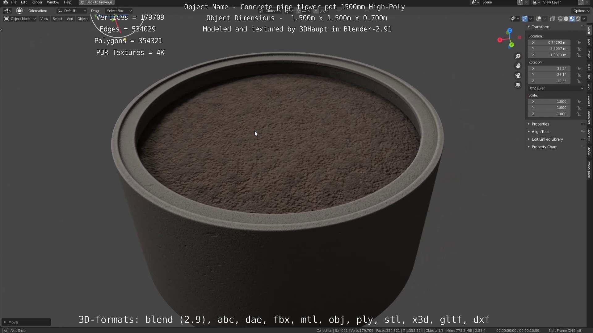 High-Poly Concrete Pipe Flower Pot 3D Model Collection_100