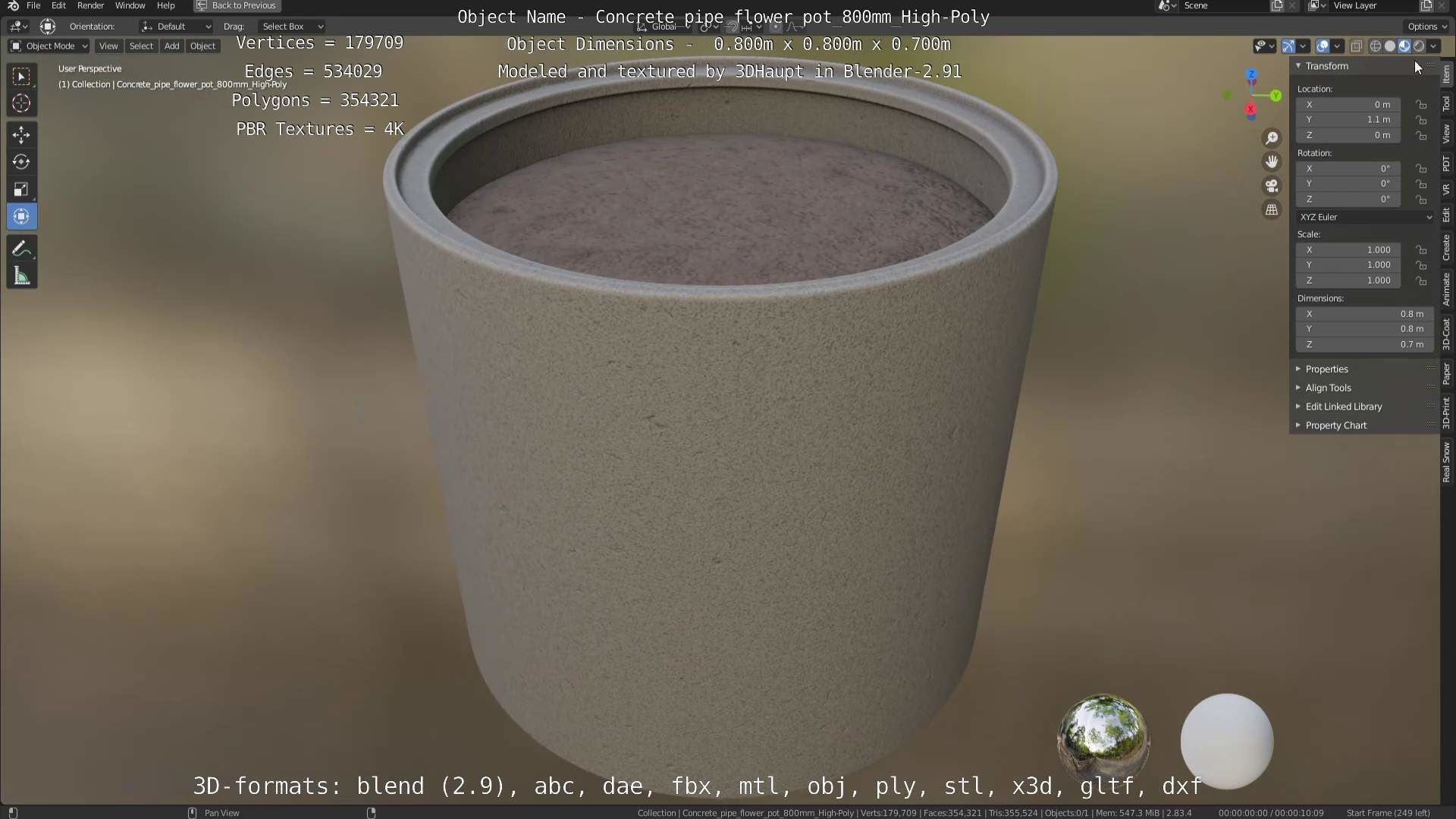 High-Poly Concrete Pipe Flower Pot 3D Model Collection_15