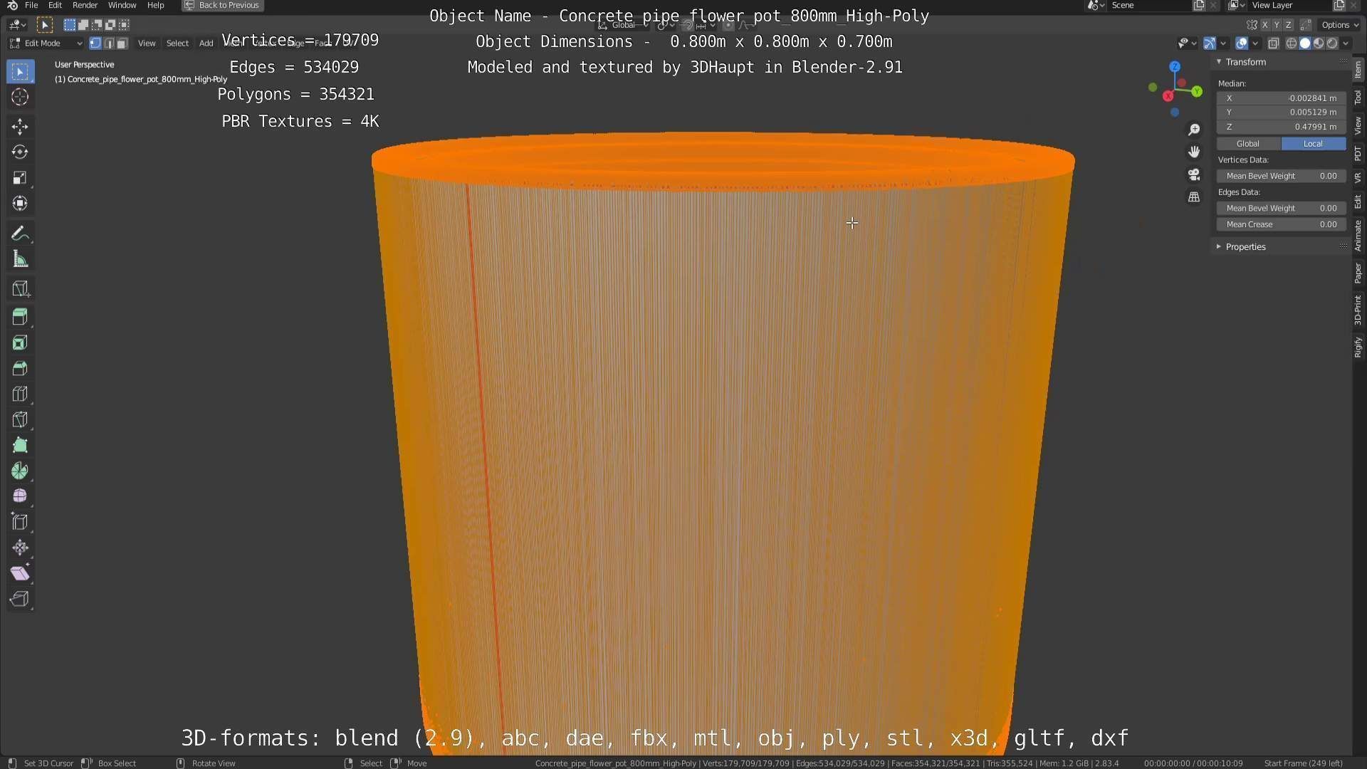 High-Poly Concrete Pipe Flower Pot 3D Model Collection_20