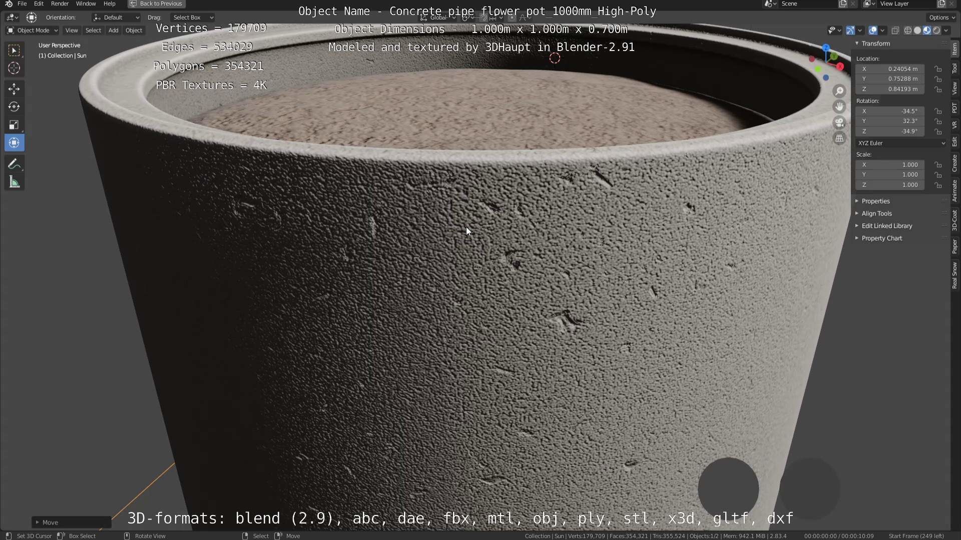 High-Poly Concrete Pipe Flower Pot 3D Model Collection_64