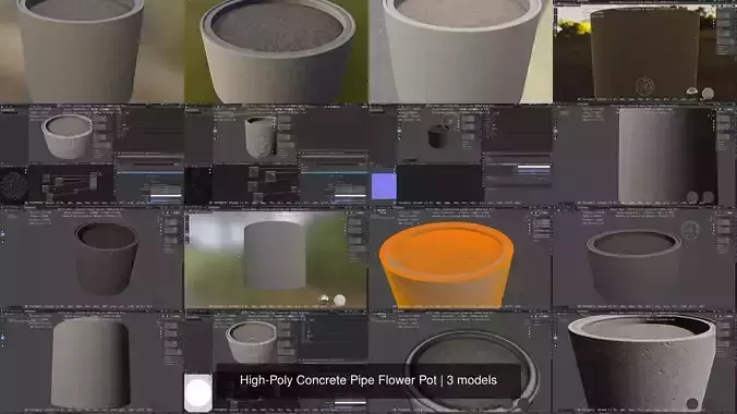 High-Poly Concrete Pipe Flower Pot 3D Model Collection High-Poly Concrete Pipe Flower Pot 3D Model Collection