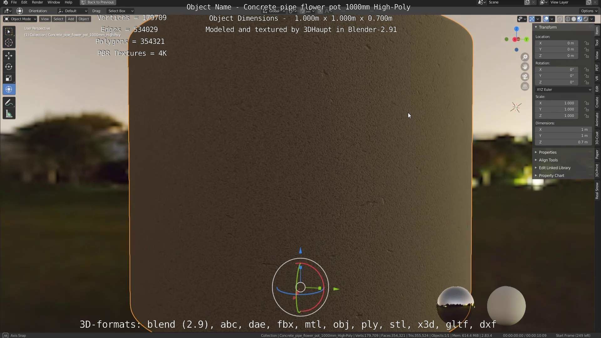 High-Poly Concrete Pipe Flower Pot 3D Model Collection_79