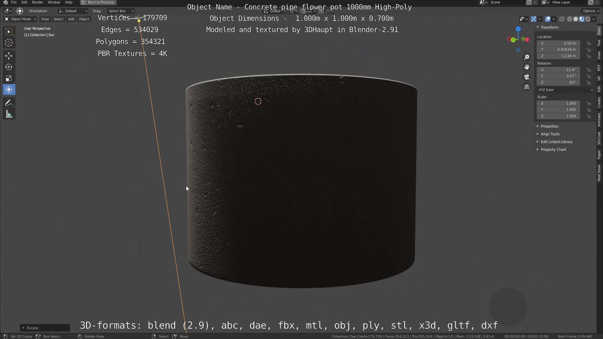 High-Poly Concrete Pipe Flower Pot 3D Model Collection_35