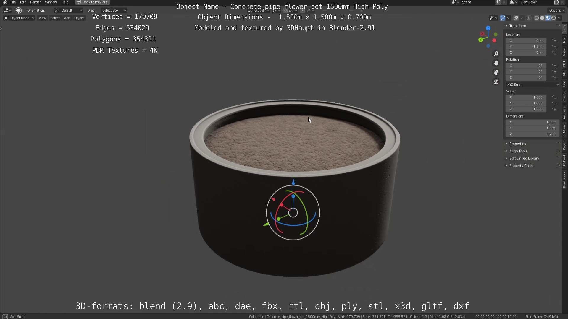 High-Poly Concrete Pipe Flower Pot 3D Model Collection_60