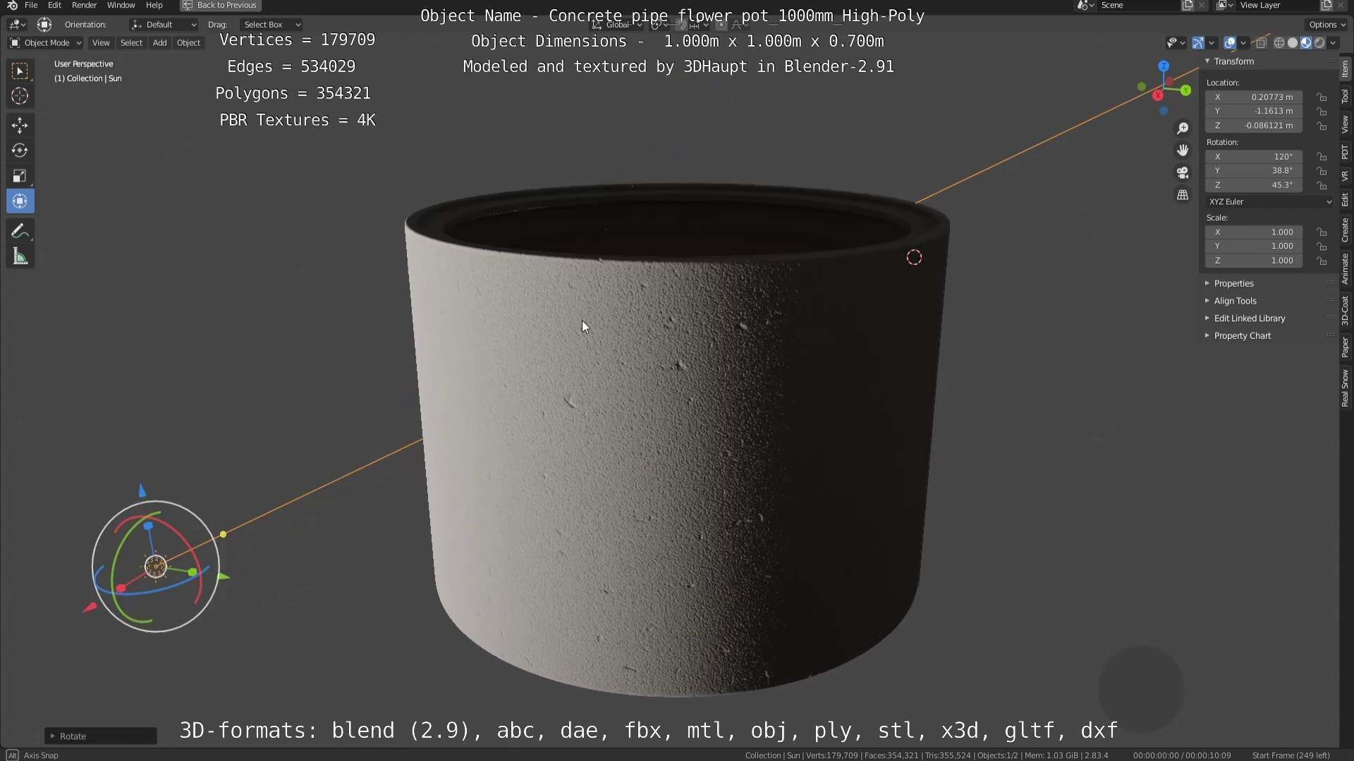 High-Poly Concrete Pipe Flower Pot 3D Model Collection_65