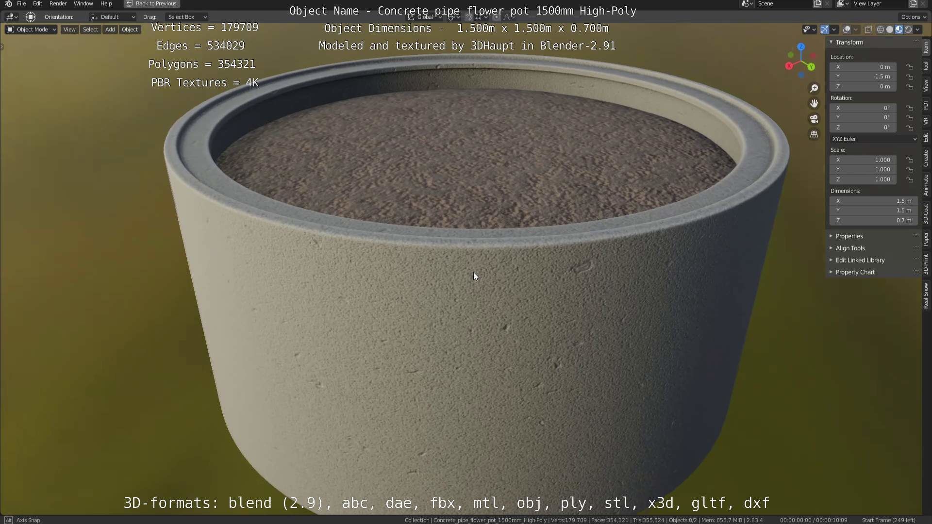 High-Poly Concrete Pipe Flower Pot 3D Model Collection_77